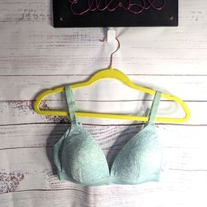 NWT Auden Light Teal / Green Lace Lightly Lined Wirefree Bra 34D